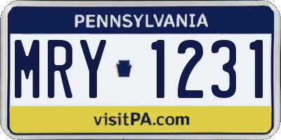 PA license plate MRY1231
