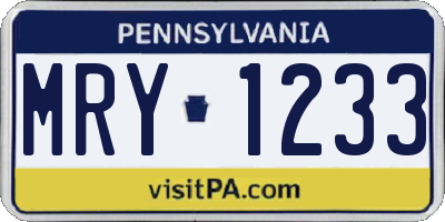 PA license plate MRY1233