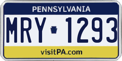 PA license plate MRY1293