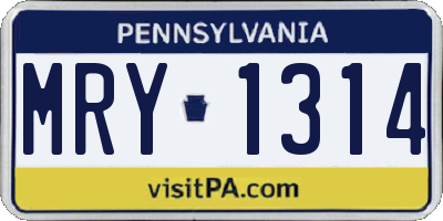 PA license plate MRY1314