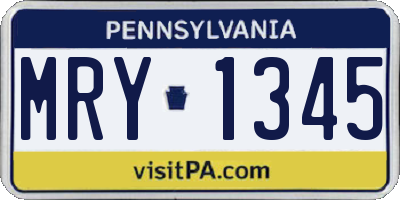 PA license plate MRY1345