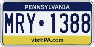 PA license plate MRY1388