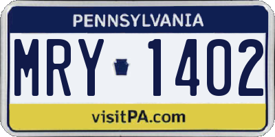 PA license plate MRY1402