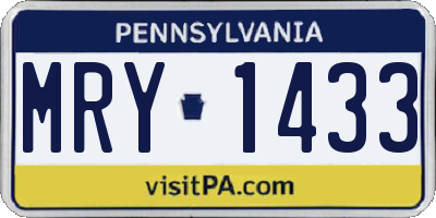 PA license plate MRY1433