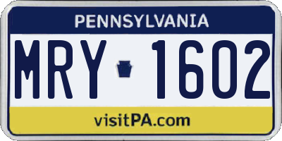 PA license plate MRY1602