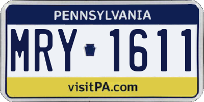 PA license plate MRY1611