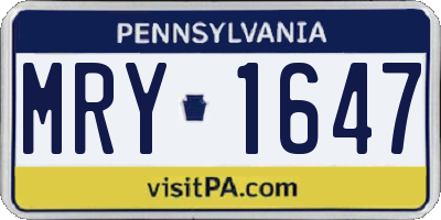 PA license plate MRY1647