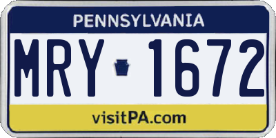 PA license plate MRY1672