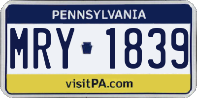 PA license plate MRY1839