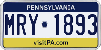 PA license plate MRY1893