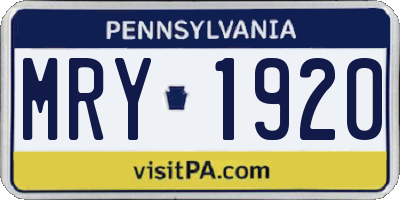 PA license plate MRY1920