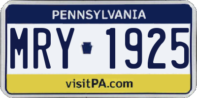 PA license plate MRY1925