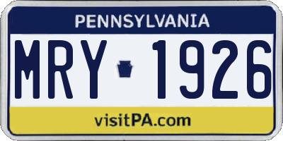 PA license plate MRY1926