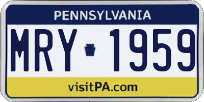 PA license plate MRY1959