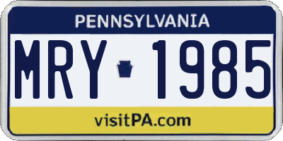 PA license plate MRY1985