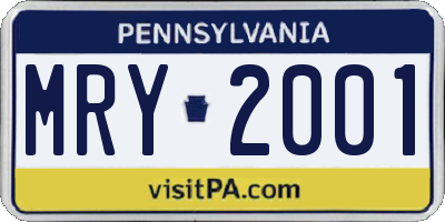 PA license plate MRY2001
