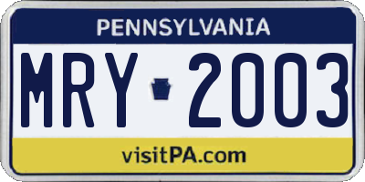 PA license plate MRY2003