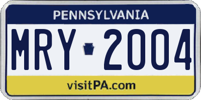 PA license plate MRY2004