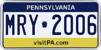 PA license plate MRY2006