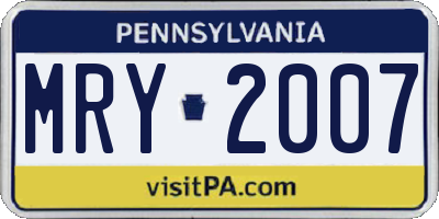 PA license plate MRY2007