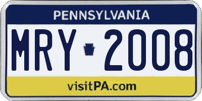 PA license plate MRY2008