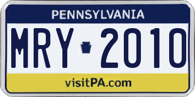 PA license plate MRY2010