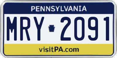 PA license plate MRY2091