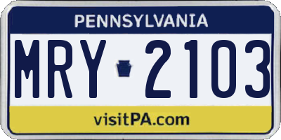 PA license plate MRY2103