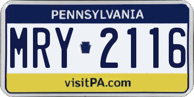 PA license plate MRY2116