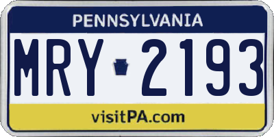 PA license plate MRY2193