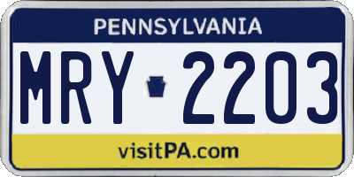 PA license plate MRY2203