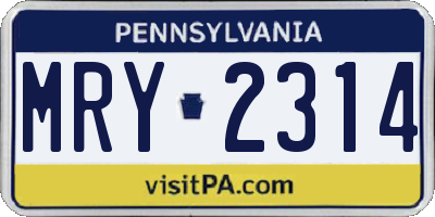 PA license plate MRY2314