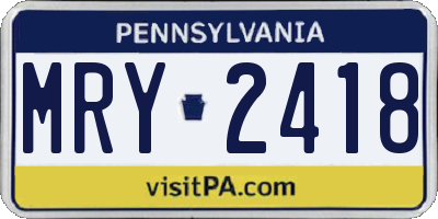 PA license plate MRY2418