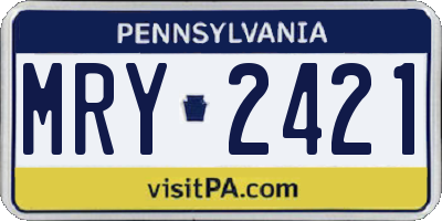 PA license plate MRY2421