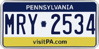 PA license plate MRY2534