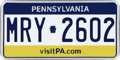 PA license plate MRY2602