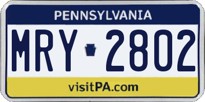 PA license plate MRY2802