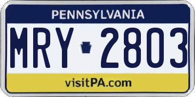 PA license plate MRY2803