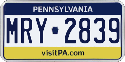 PA license plate MRY2839