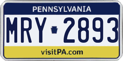 PA license plate MRY2893