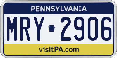PA license plate MRY2906