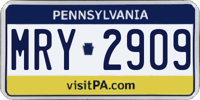 PA license plate MRY2909