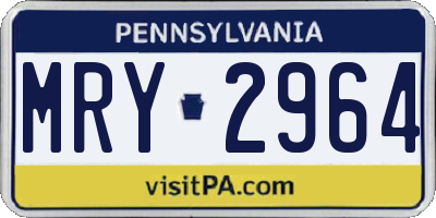 PA license plate MRY2964