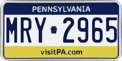 PA license plate MRY2965