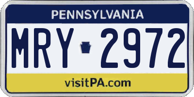 PA license plate MRY2972