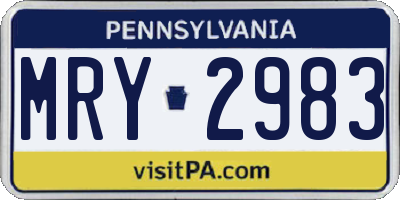 PA license plate MRY2983