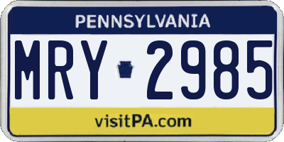PA license plate MRY2985