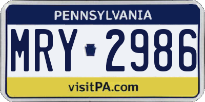 PA license plate MRY2986