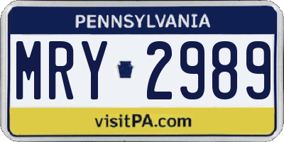 PA license plate MRY2989