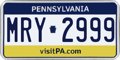 PA license plate MRY2999